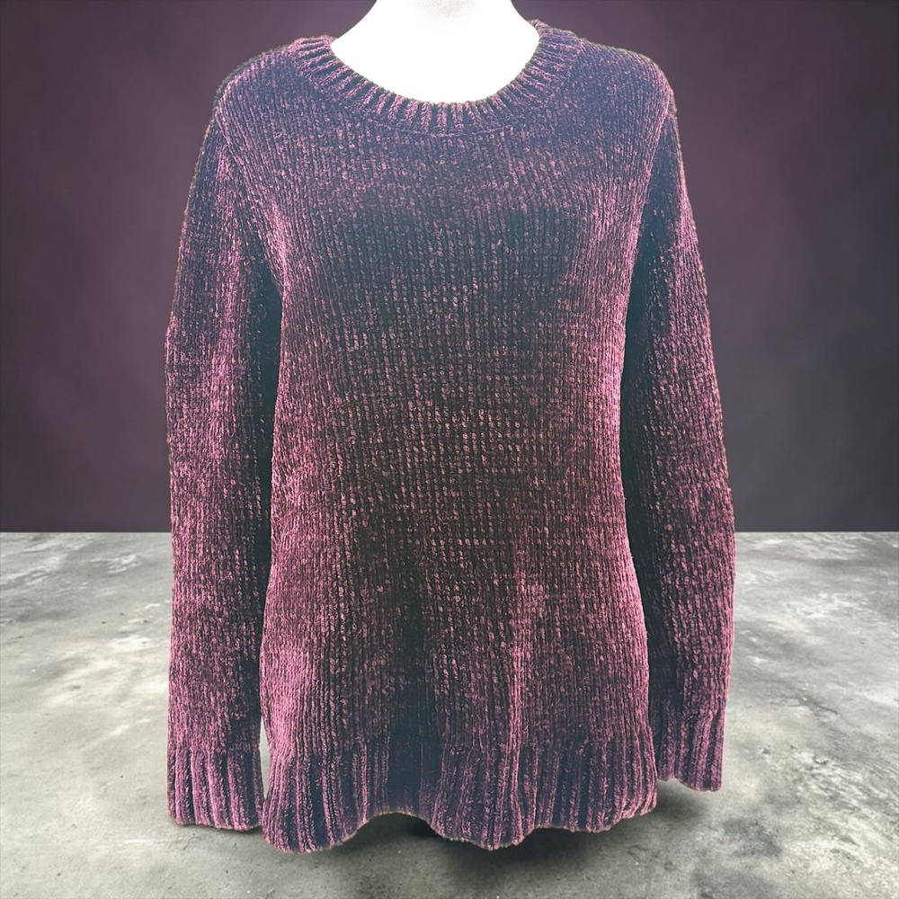 Orvis Women's Chenille Sweater Small‎ Burgundy Crew Neck Long Sleeve Cozy Soft